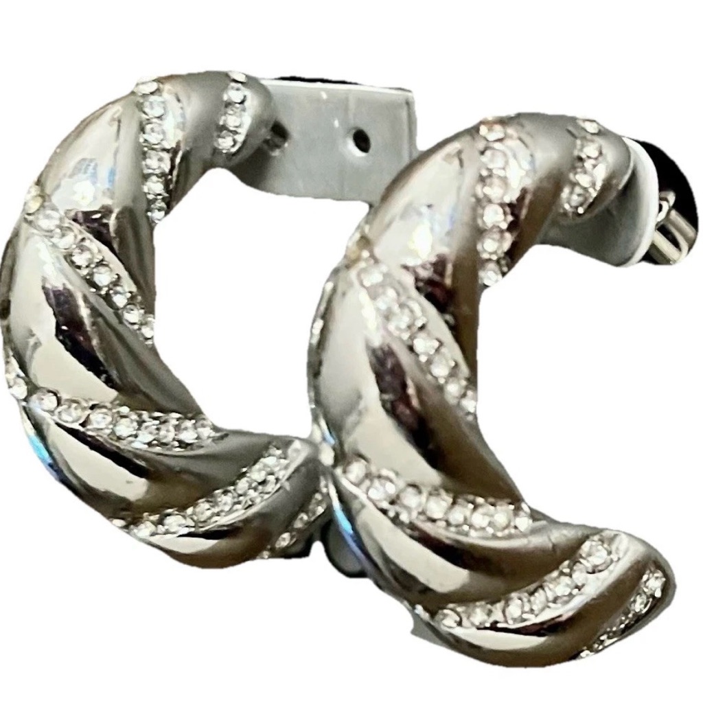 Nordstrom Rack Silver-Tone Twisted Hoop Earrings With Crystal Pav Accents - Nwt 10$